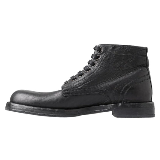Dolce and Gabbana Mens Shoes Horse Leather Rubber Lace Up Boots Black &