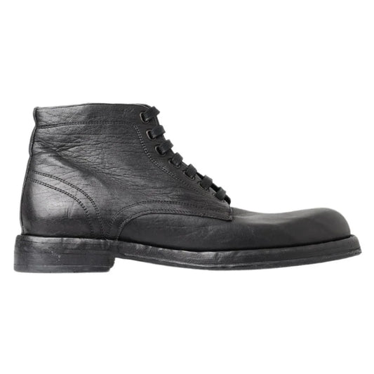 Dolce and Gabbana Mens Shoes Horse Leather Rubber Lace Up Boots Black &