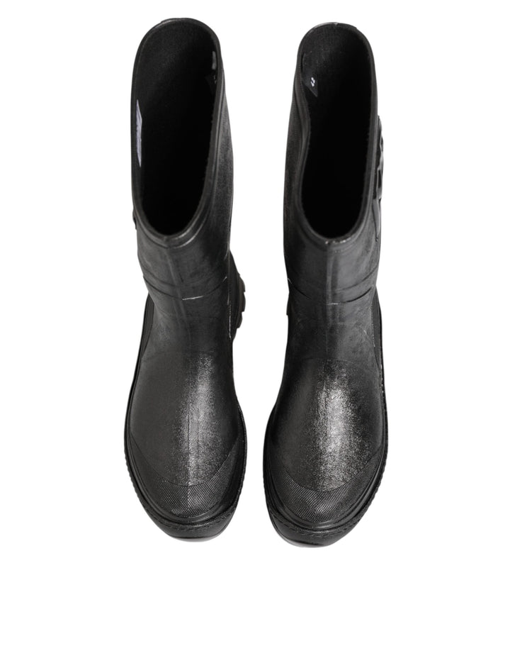 Dolce &amp; Gabbana Metallic Black Pull on Rain Boots Men Shoes