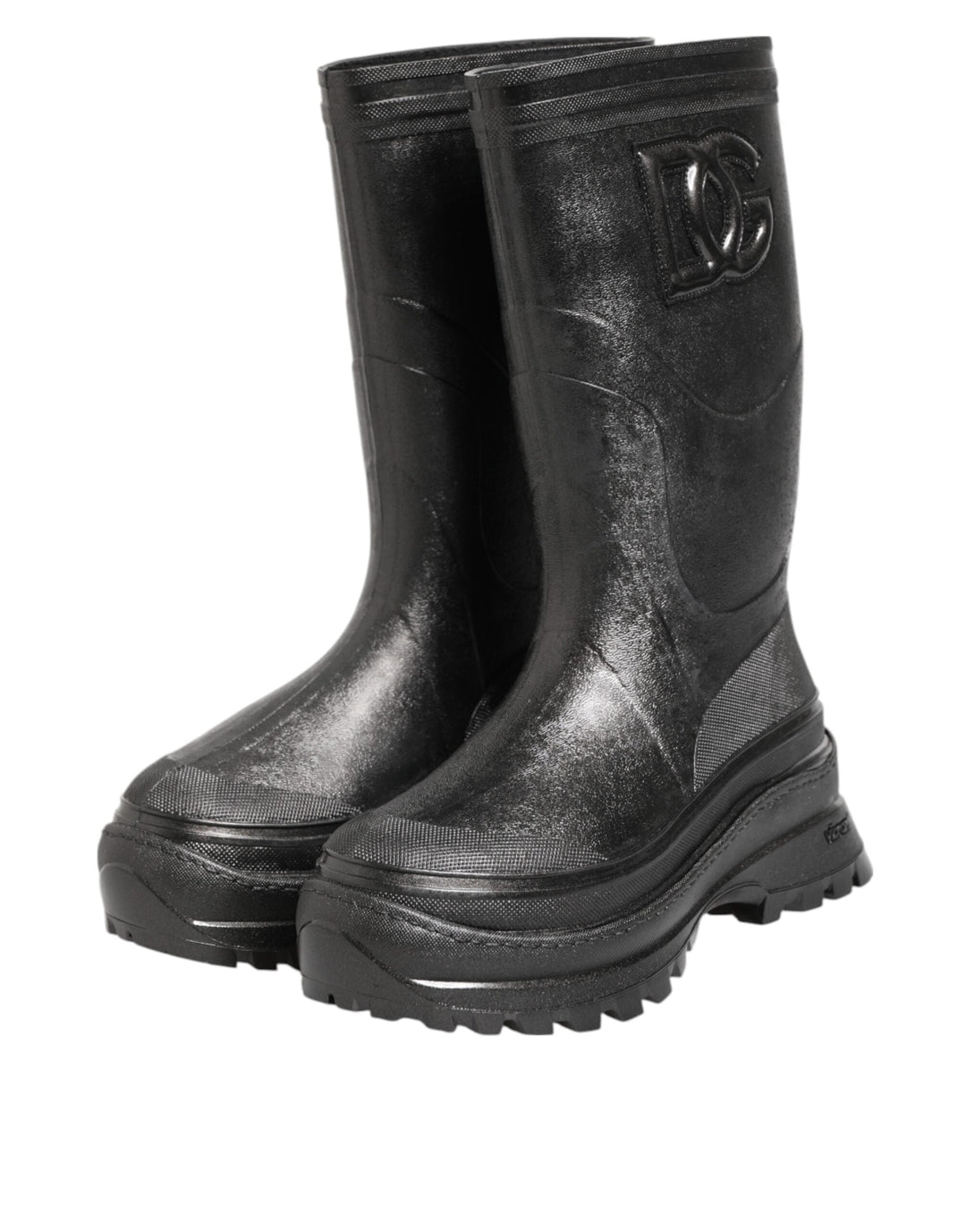 Dolce &amp; Gabbana Metallic Black Pull on Rain Boots Men Shoes