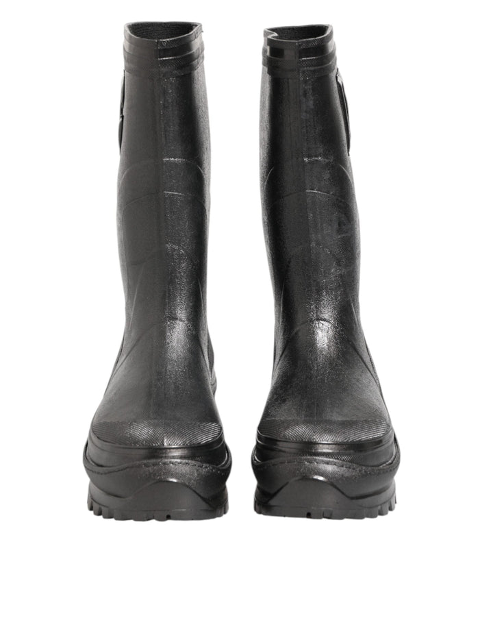 Dolce &amp; Gabbana Metallic Black Pull on Rain Boots Men Shoes