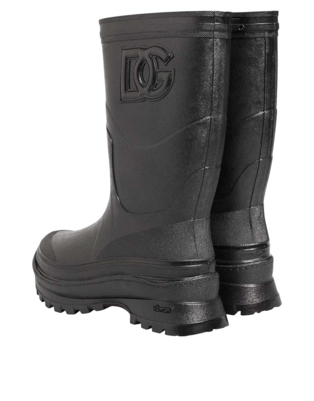 Dolce &amp; Gabbana Metallic Black Pull on Rain Boots Men Shoes