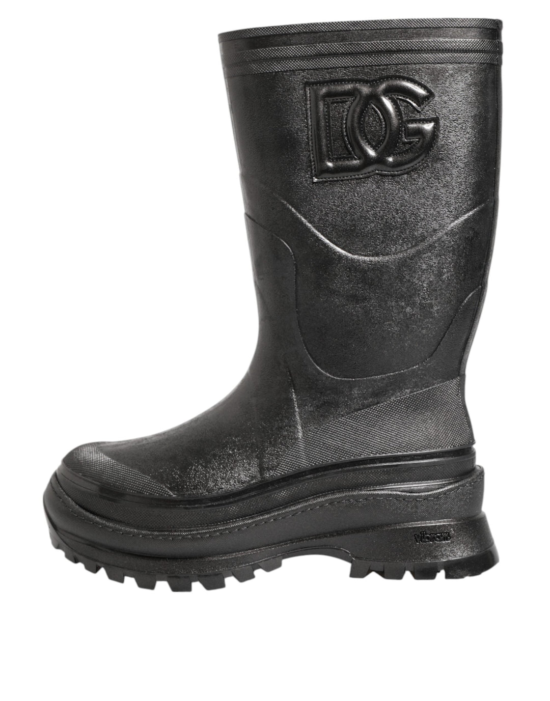 Dolce &amp; Gabbana Metallic Black Pull on Rain Boots Men Shoes