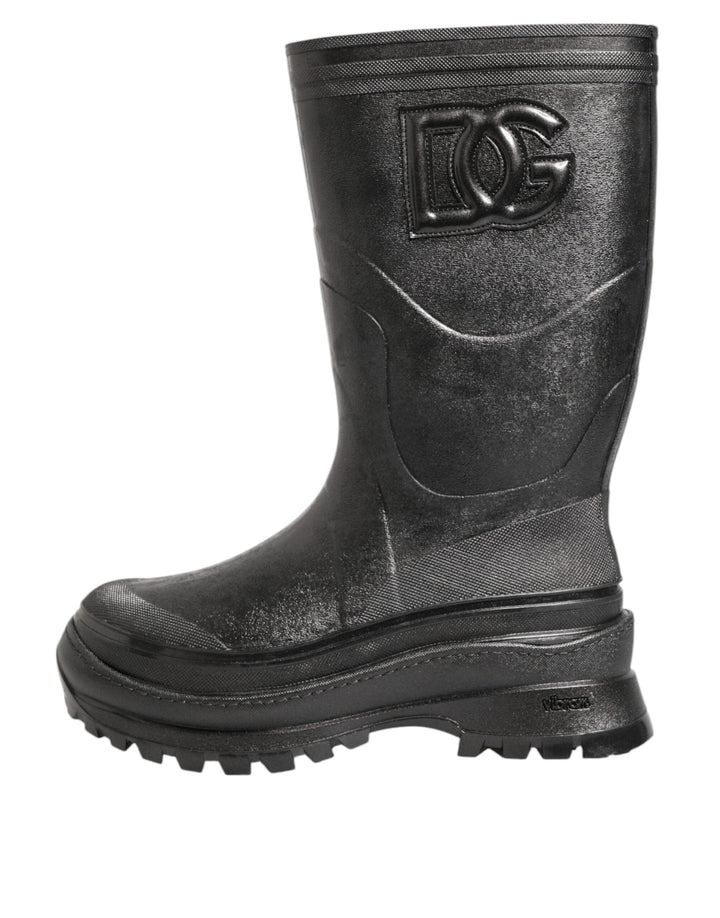 Dolce &amp; Gabbana Metallic Black Pull on Rain Boots Men Shoes