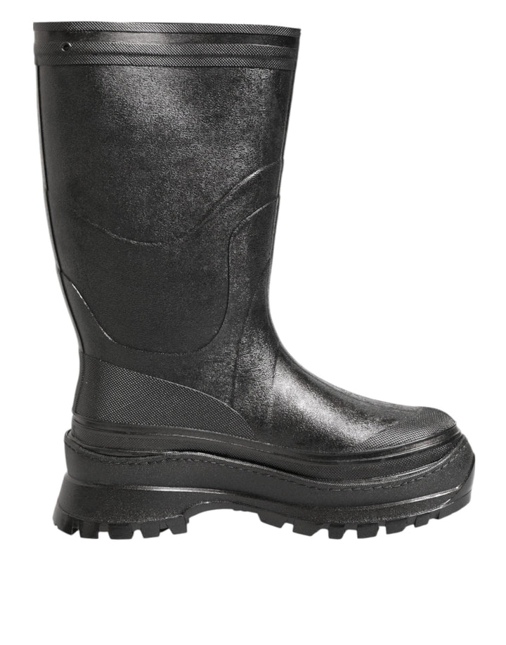 Dolce &amp; Gabbana Metallic Black Pull on Rain Boots Men Shoes