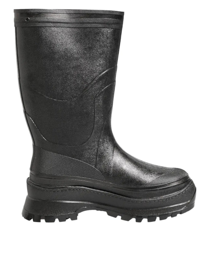Dolce &amp; Gabbana Metallic Black Pull On Rain Boots Men Shoes