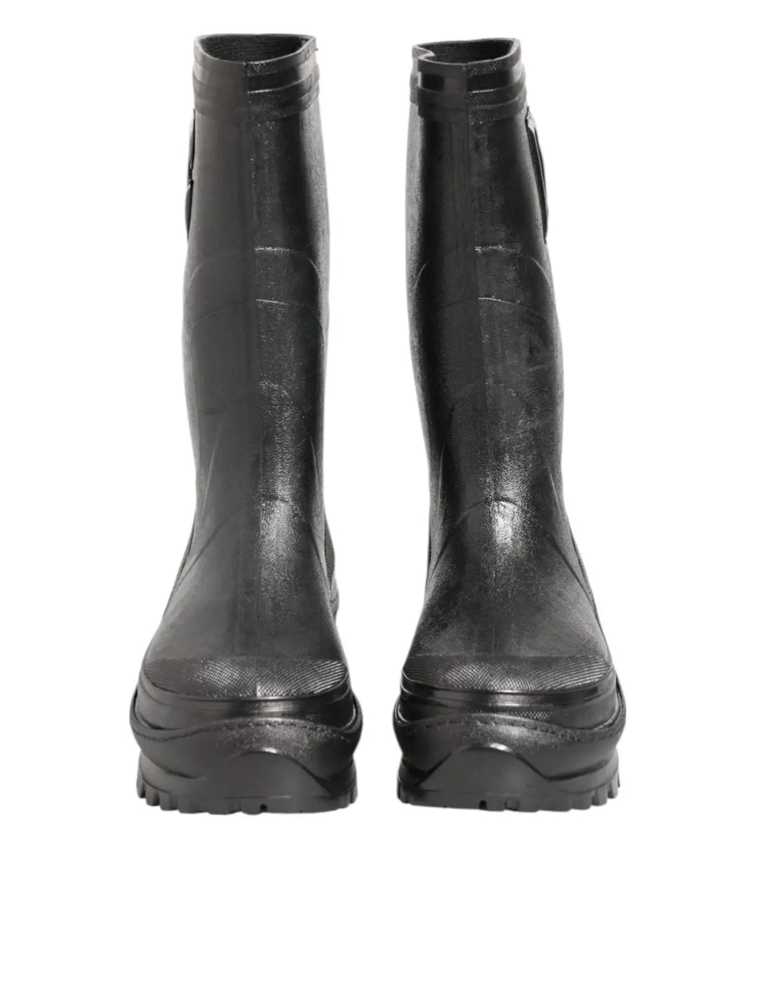 Dolce &amp; Gabbana Metallic Black Pull On Rain Boots Men Shoes
