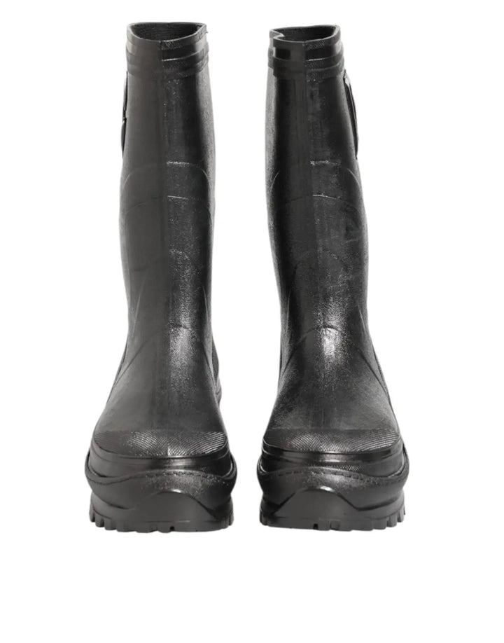 Dolce &amp; Gabbana Metallic Black Pull On Rain Boots Men Shoes