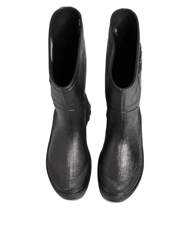 Dolce &amp; Gabbana Metallic Black Pull On Rain Boots Men Shoes
