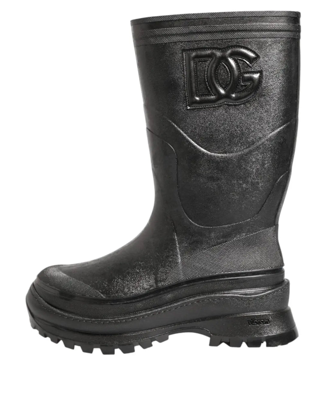 Dolce &amp; Gabbana Metallic Black Pull On Rain Boots Men Shoes