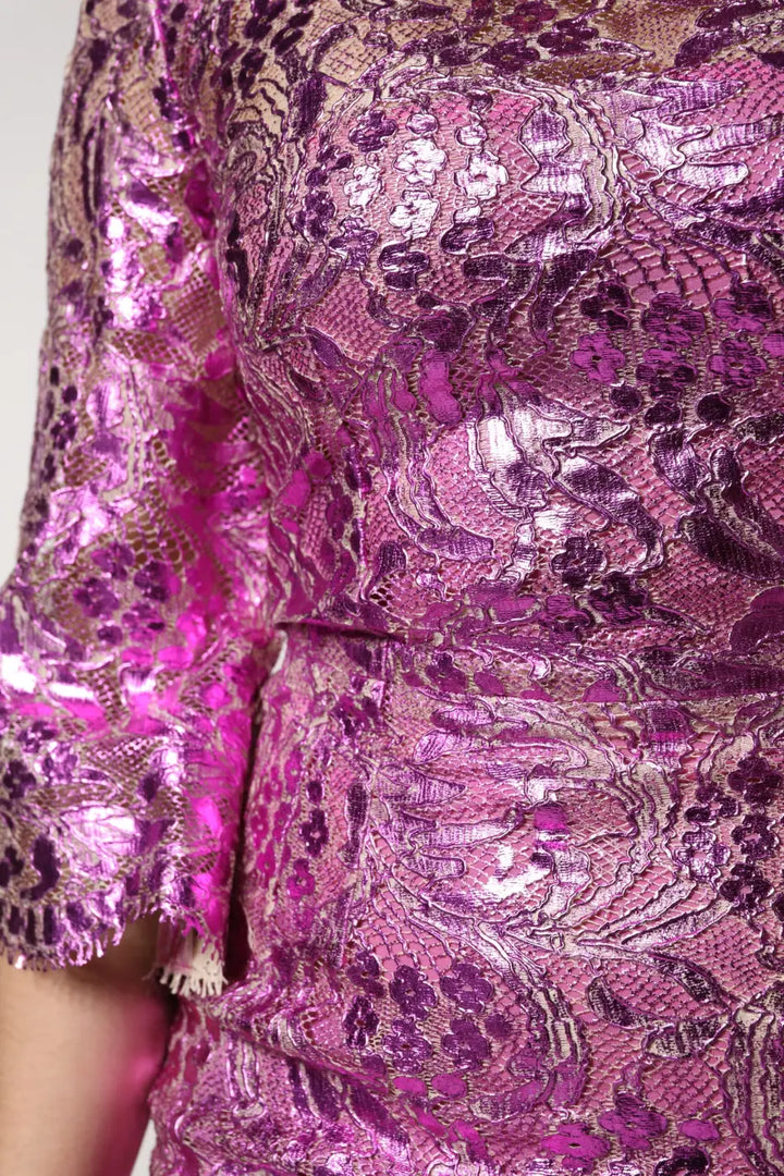 Dolce &amp; Gabbana Metallic Fuchsia Floral Sheath Mini Dress