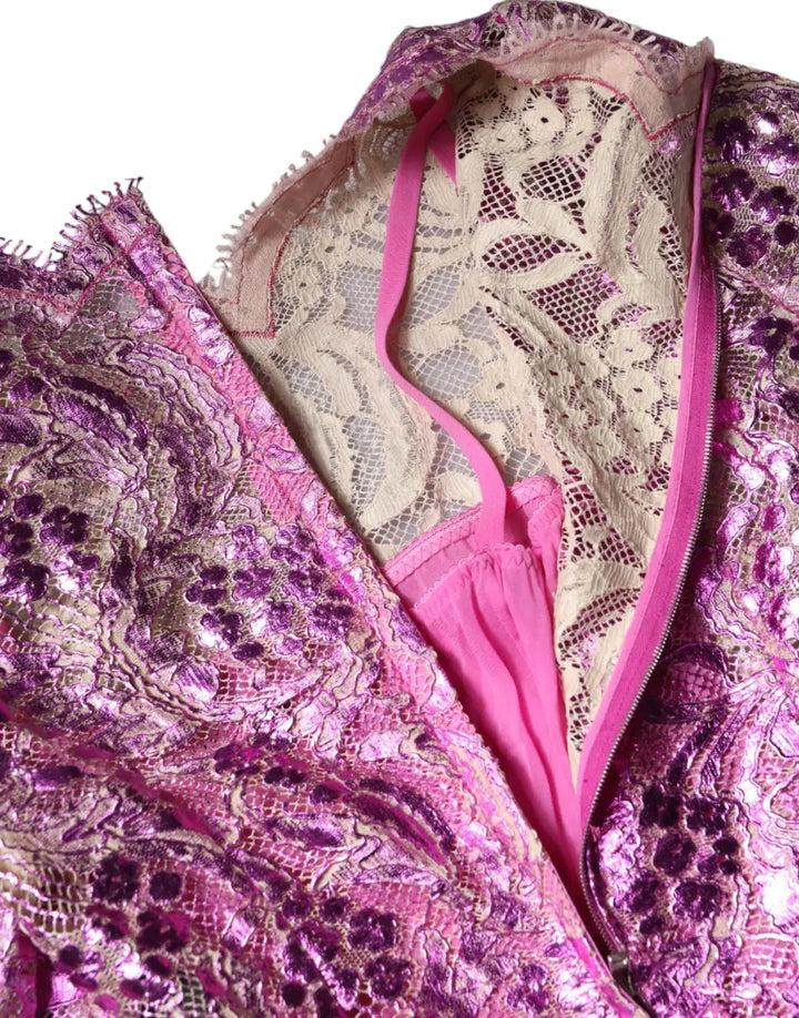 Dolce &amp; Gabbana Metallic Fuchsia Floral Sheath Mini Dress