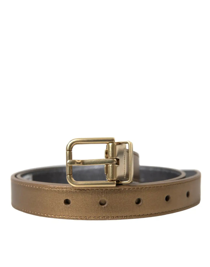 Dolce &amp; Gabbana Metallic Gold Calf Leather Metal Buckle Belt
