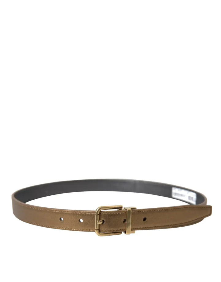 Dolce &amp; Gabbana Metallic Gold Calf Leather Metal Buckle Belt