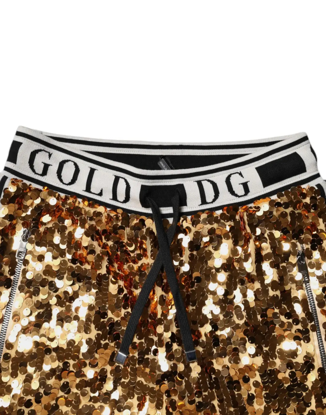 Dolce &amp; Gabbana Metallic Gold DG Logo Sequined Jogger Pants