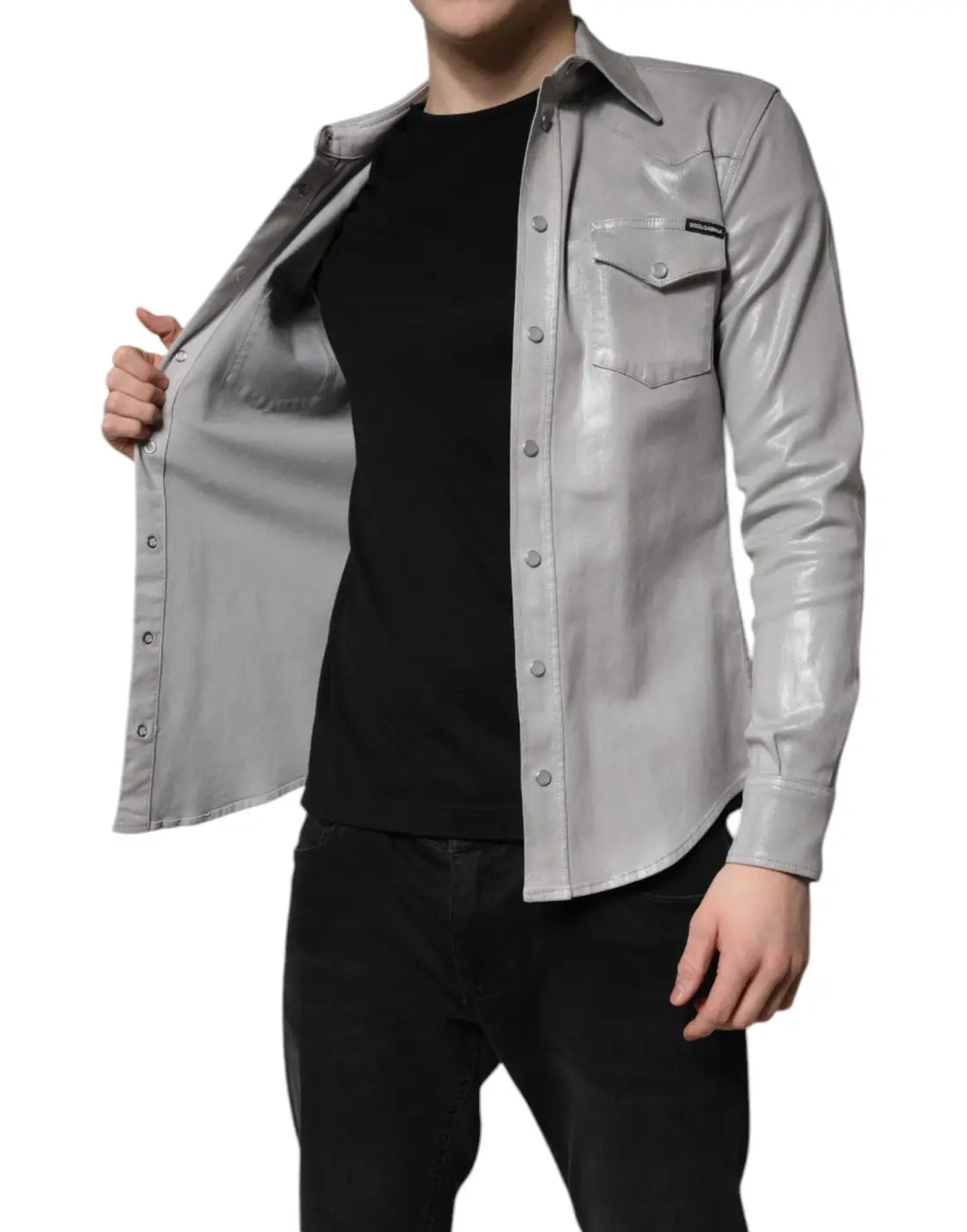 Dolce &amp; Gabbana Metallic Gray Cotton Button Down Shirt