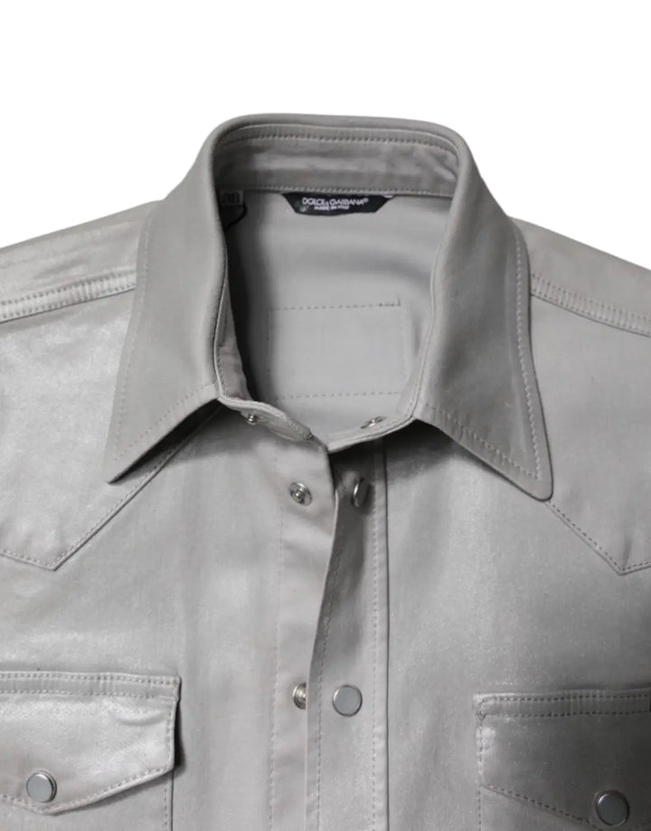 Dolce &amp; Gabbana Metallic Gray Cotton Button Down Shirt