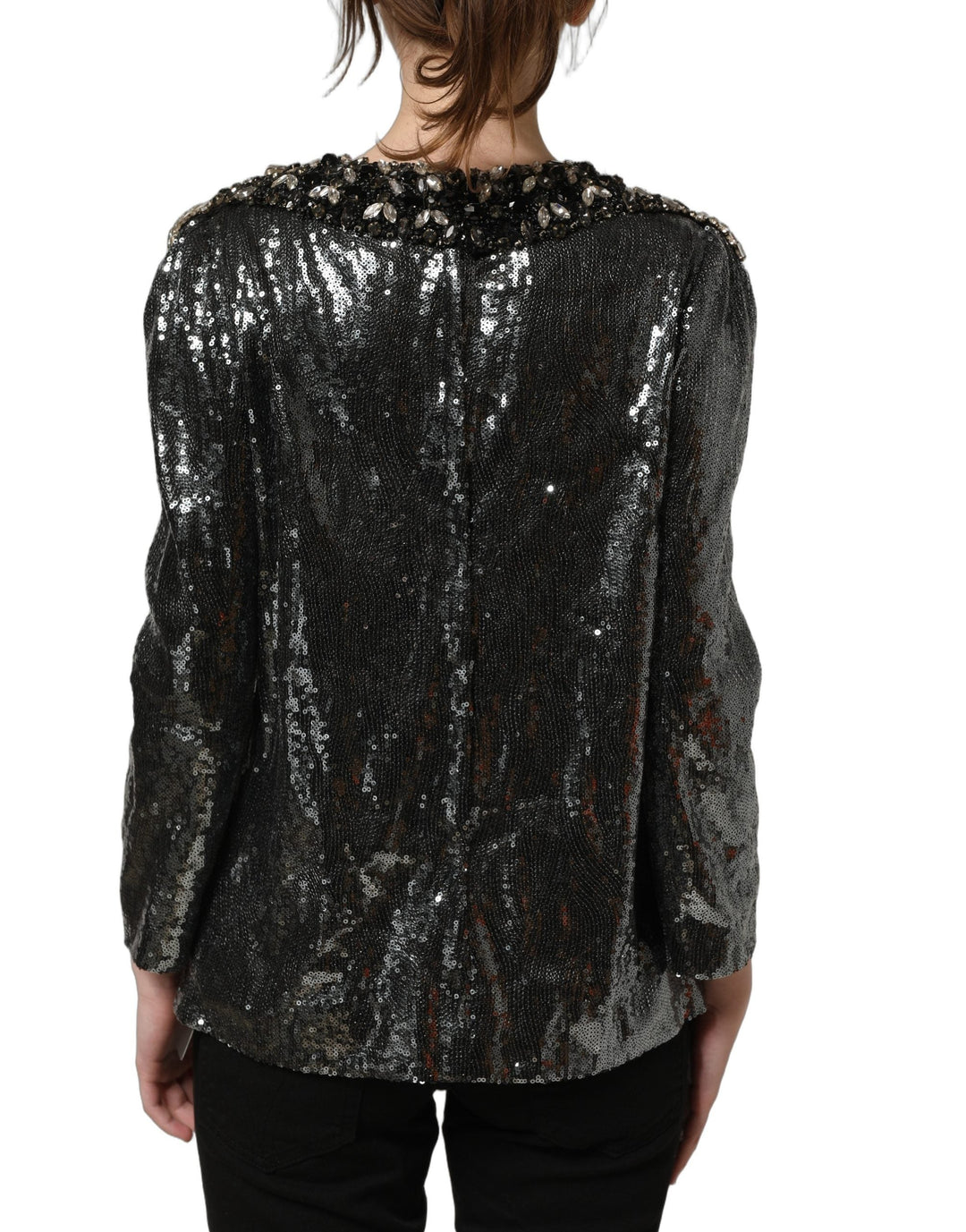 Dolce &amp; Gabbana Blouses - Women’s Metallic Gray Sequin Embellished Blouse Top