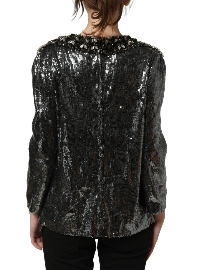 Dolce &amp; Gabbana Blouses - Women’s Metallic Gray Sequin Embellished Blouse Top