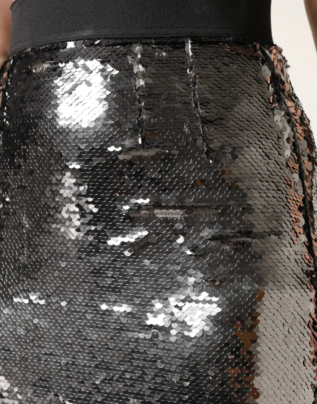 Dolce &amp; Gabbana Metallic Gray Sequin High Waist Mermaid Skirt