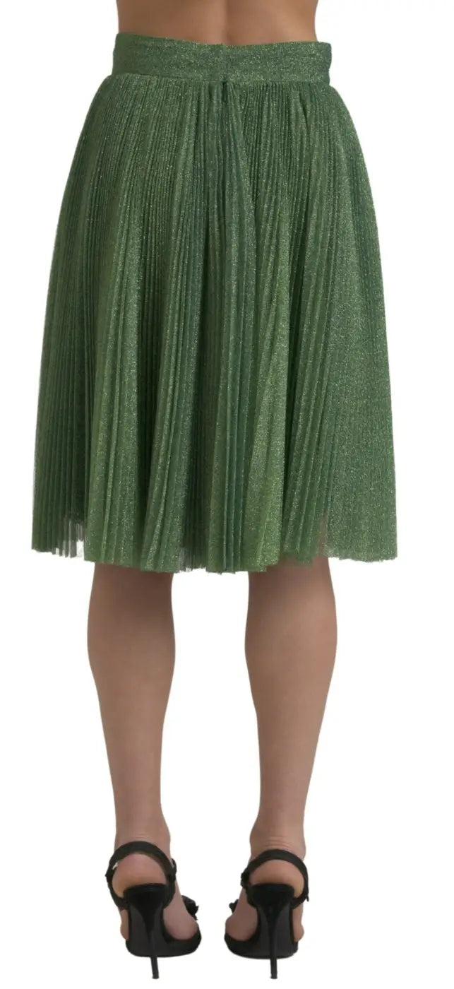 Dolce &amp; Gabbana Metallic Green High Waist A-line Pleated Skirt