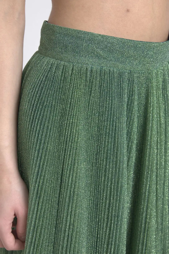 Dolce &amp; Gabbana Metallic Green High Waist A-line Pleated Skirt