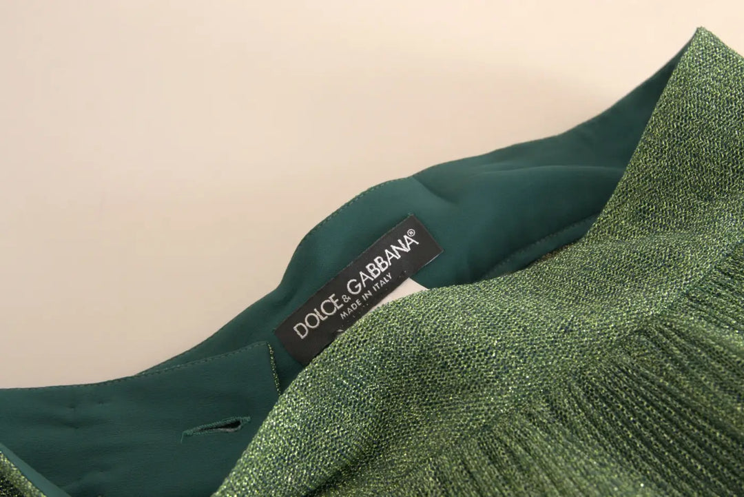 Dolce &amp; Gabbana Metallic Green High Waist A-line Pleated Skirt
