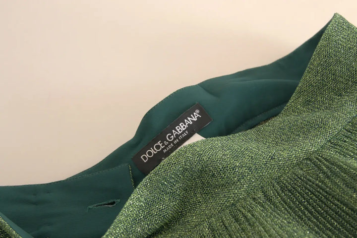 Dolce &amp; Gabbana Metallic Green High Waist A-line Pleated Skirt