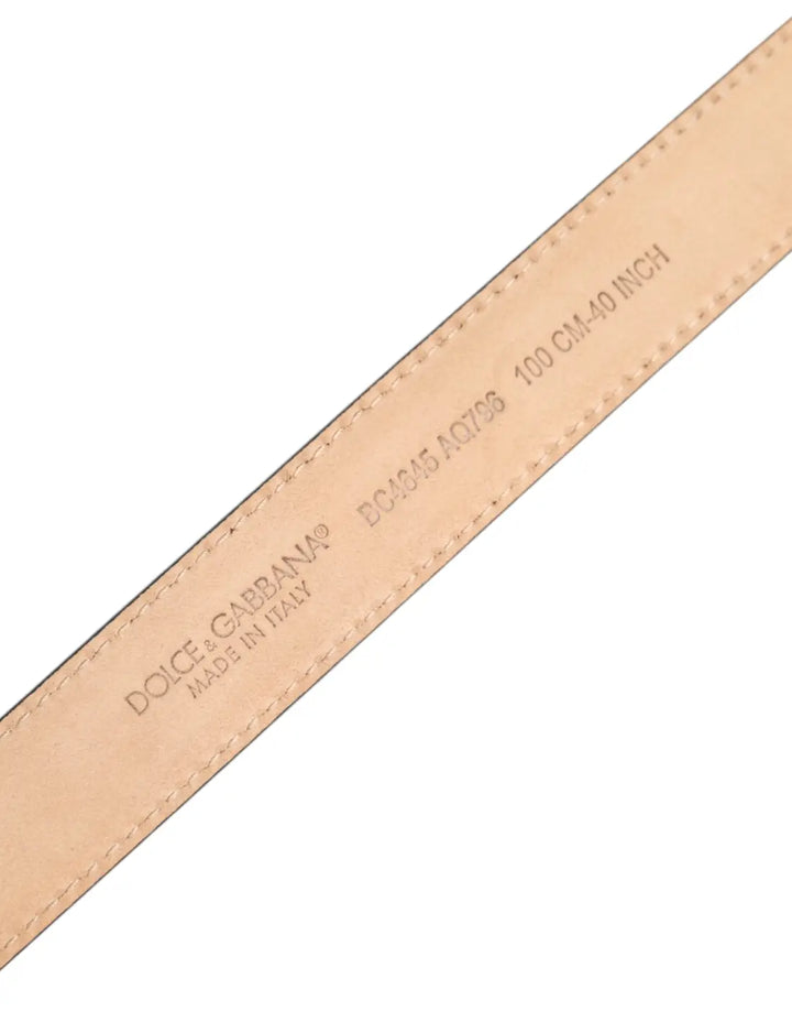 Dolce &amp; Gabbana Metallic Leather Silver Tone Logo Buckle Belt