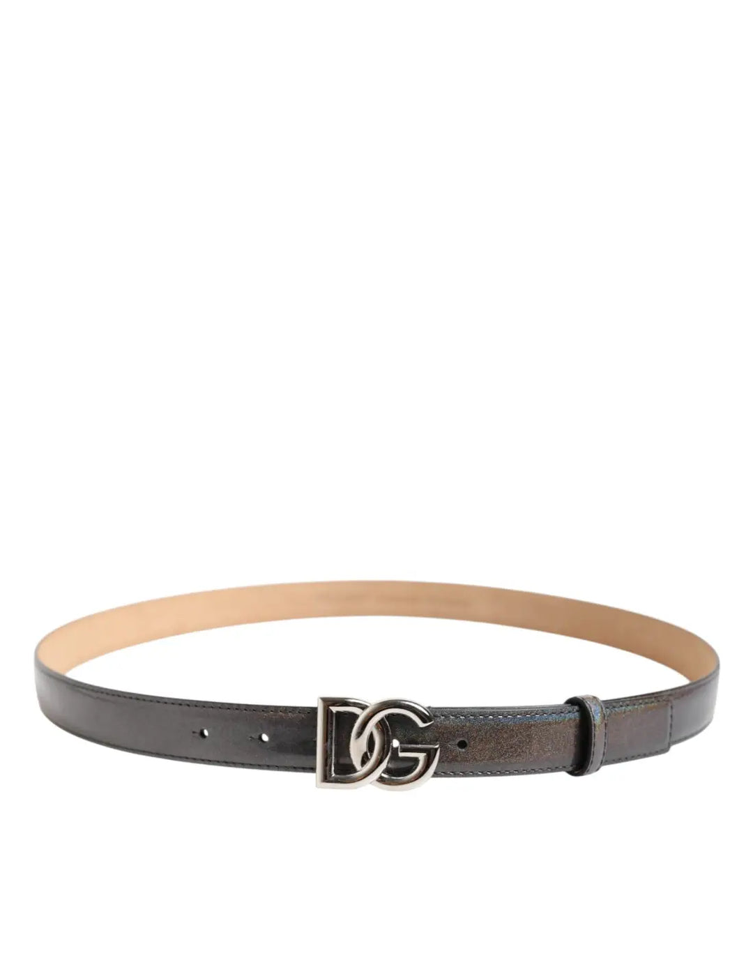 Dolce &amp; Gabbana Metallic Leather Silver Tone Logo Buckle Belt