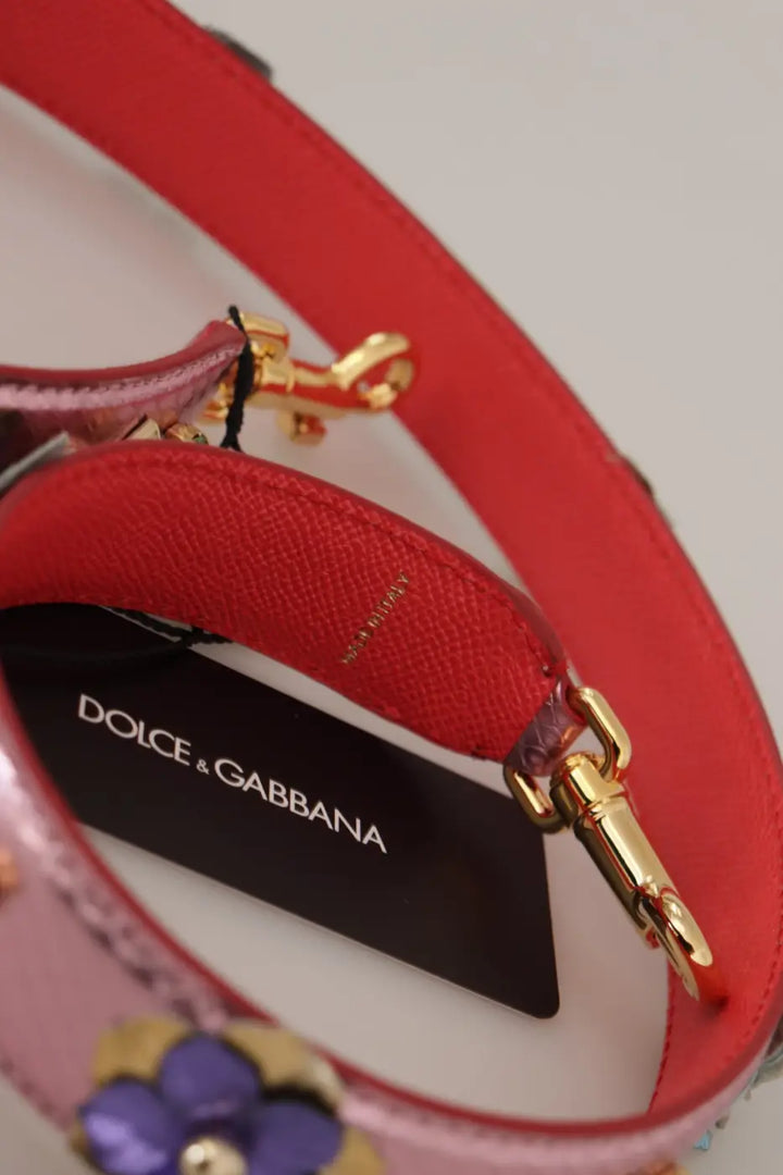 Dolce &amp; Gabbana Metallic Pink Leather Studded Shoulder Strap