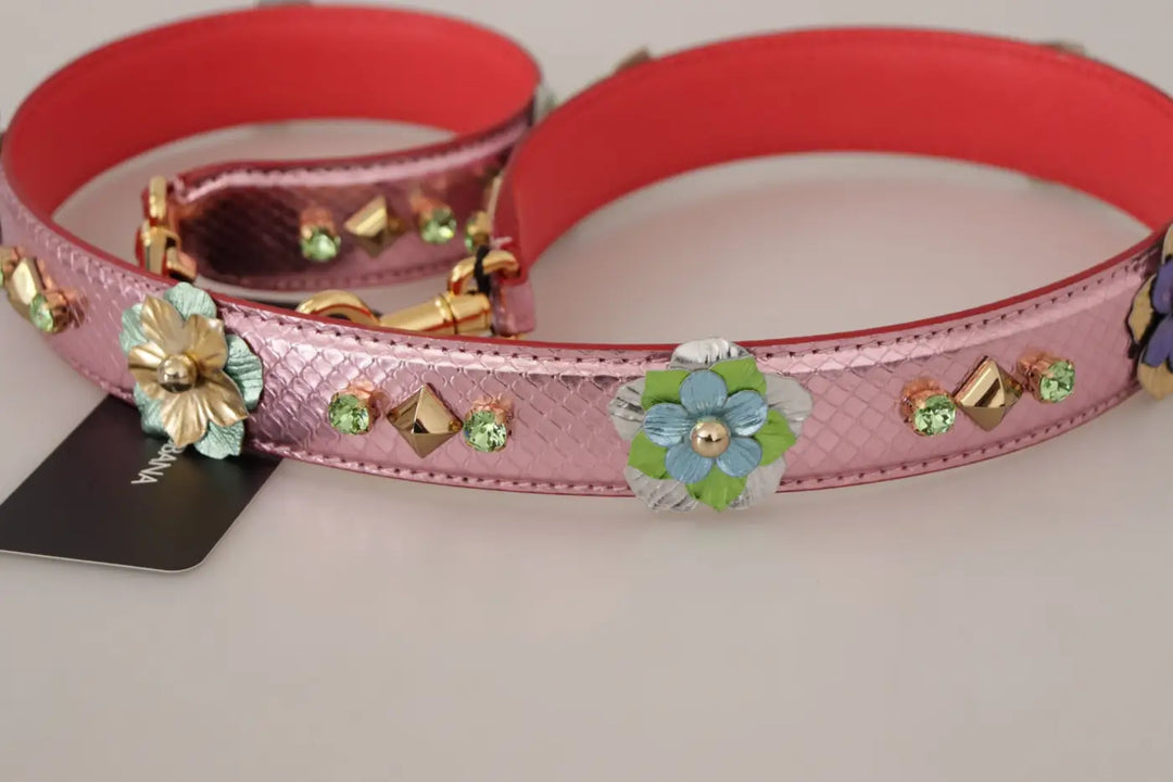 Dolce &amp; Gabbana Metallic Pink Leather Studded Shoulder Strap