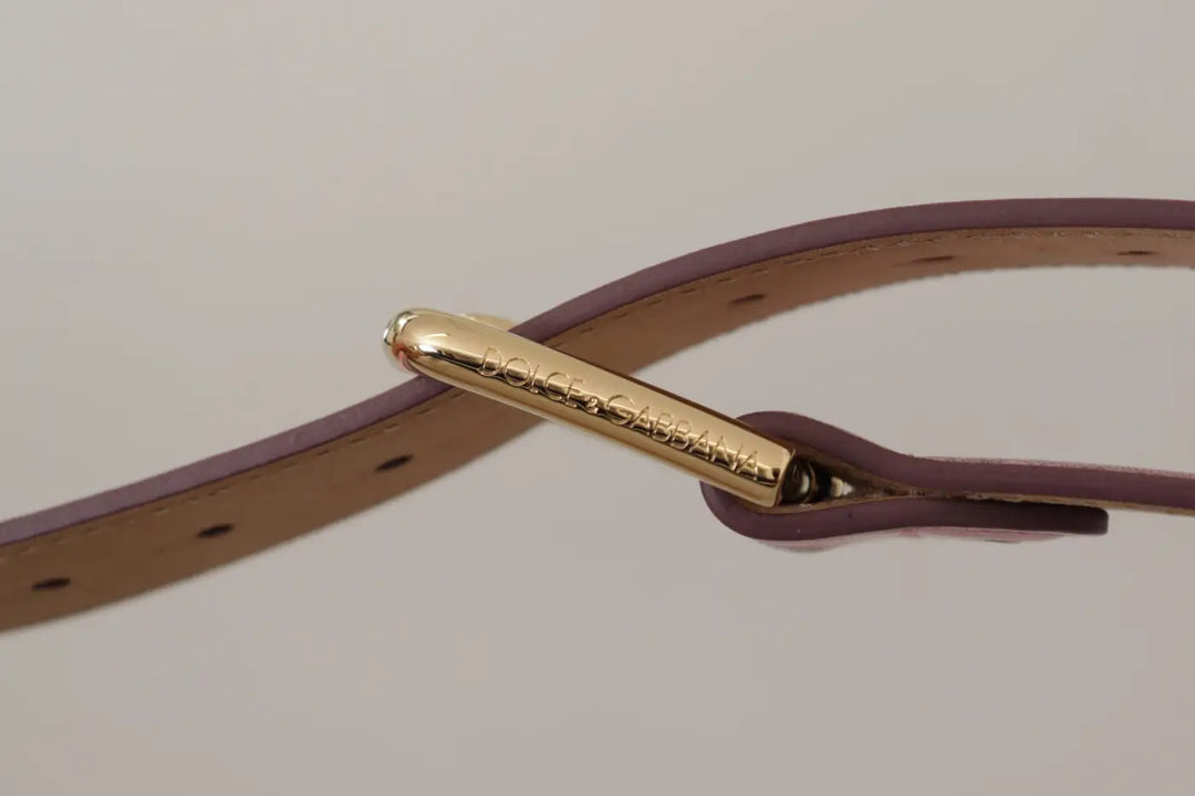 Dolce &amp; Gabbana Metallic Pink Polished Leather Logo Metal Buckle Belt