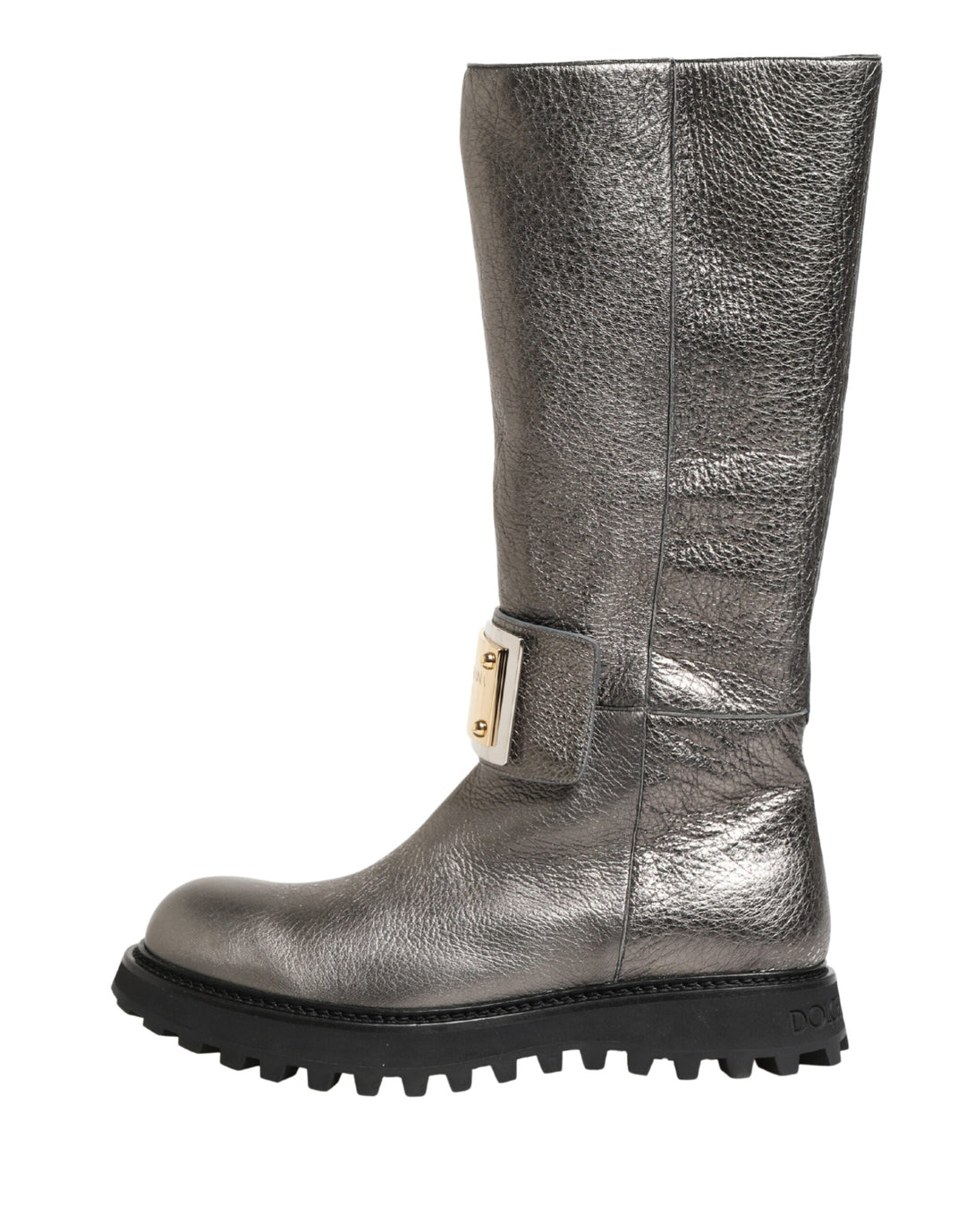 Dolce &amp; Gabbana Metallic Silver Leather Mid Calf Boots Shoes