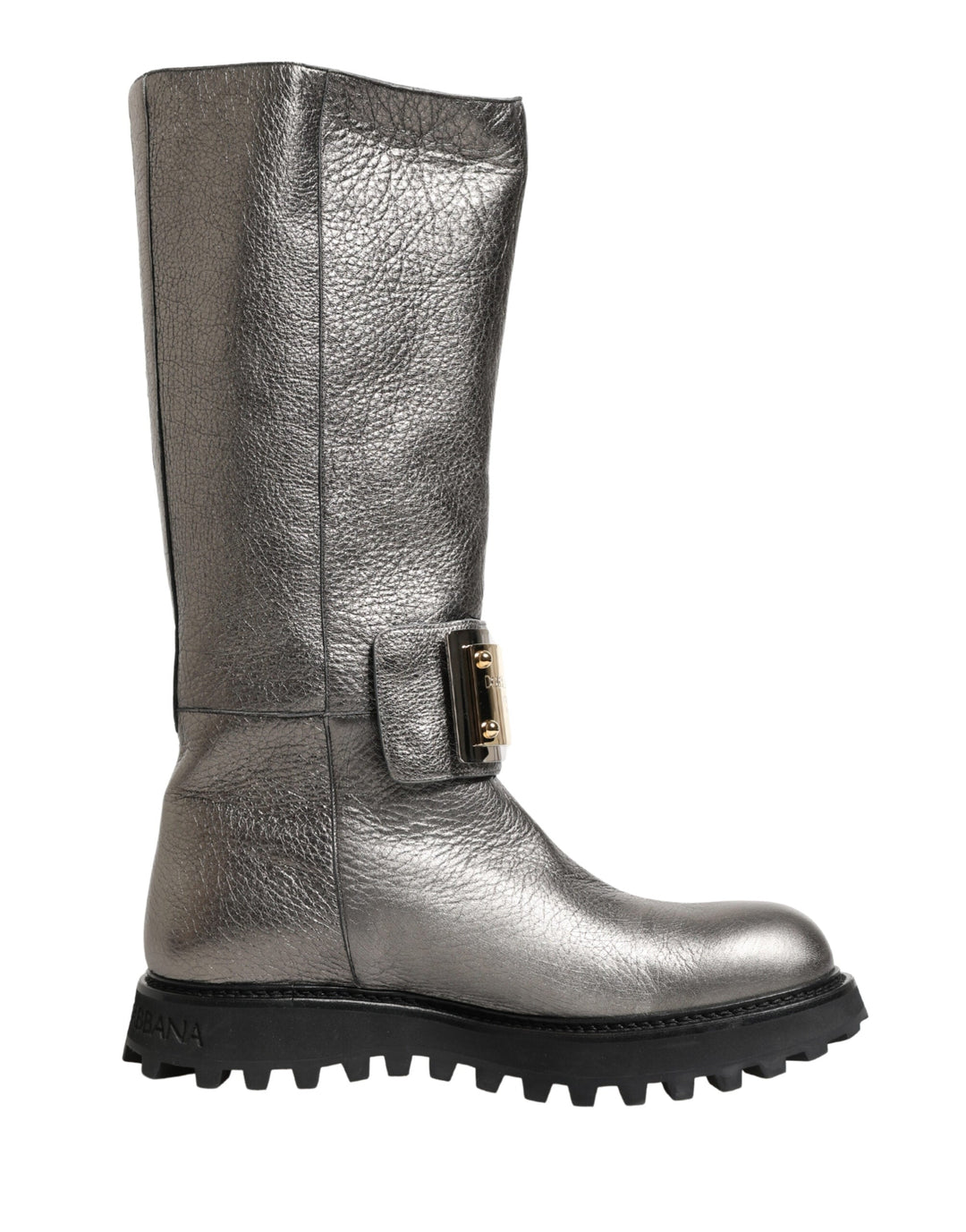 Dolce &amp; Gabbana Metallic Silver Leather Mid Calf Boots Shoes