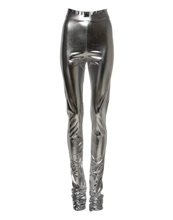 Dolce &amp; Gabbana Metallic Silver Polyester Slim Fit Leggings Pants
