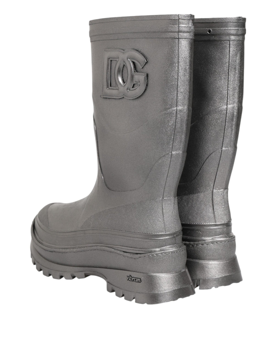 Dolce &amp; Gabbana Metallic Silver Pull on Rain Boots Shoes