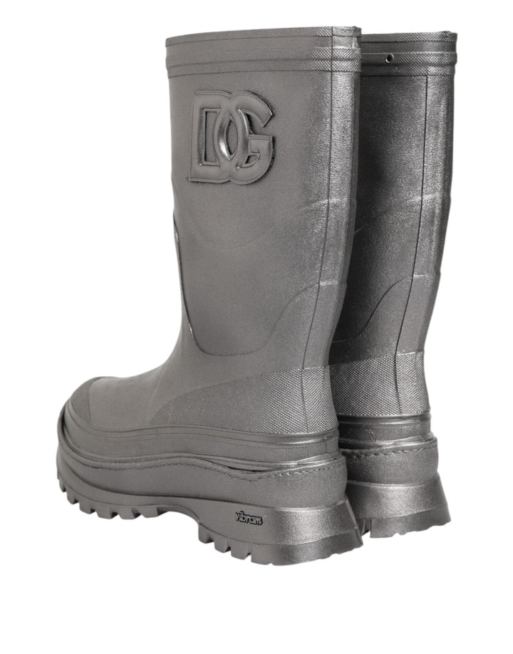 Dolce &amp; Gabbana Metallic Silver Pull on Rain Boots Shoes