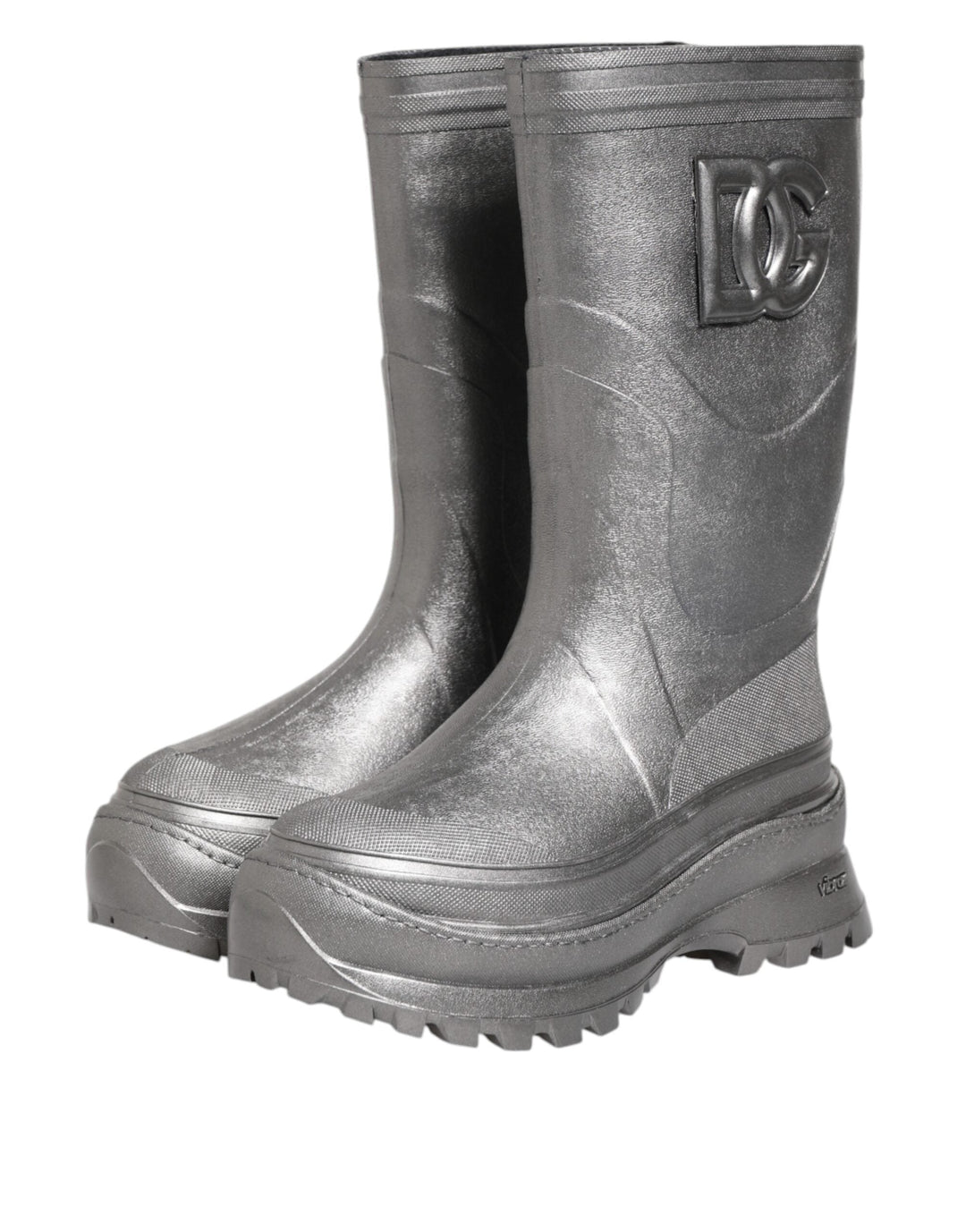 Dolce &amp; Gabbana Metallic Silver Pull on Rain Boots Shoes