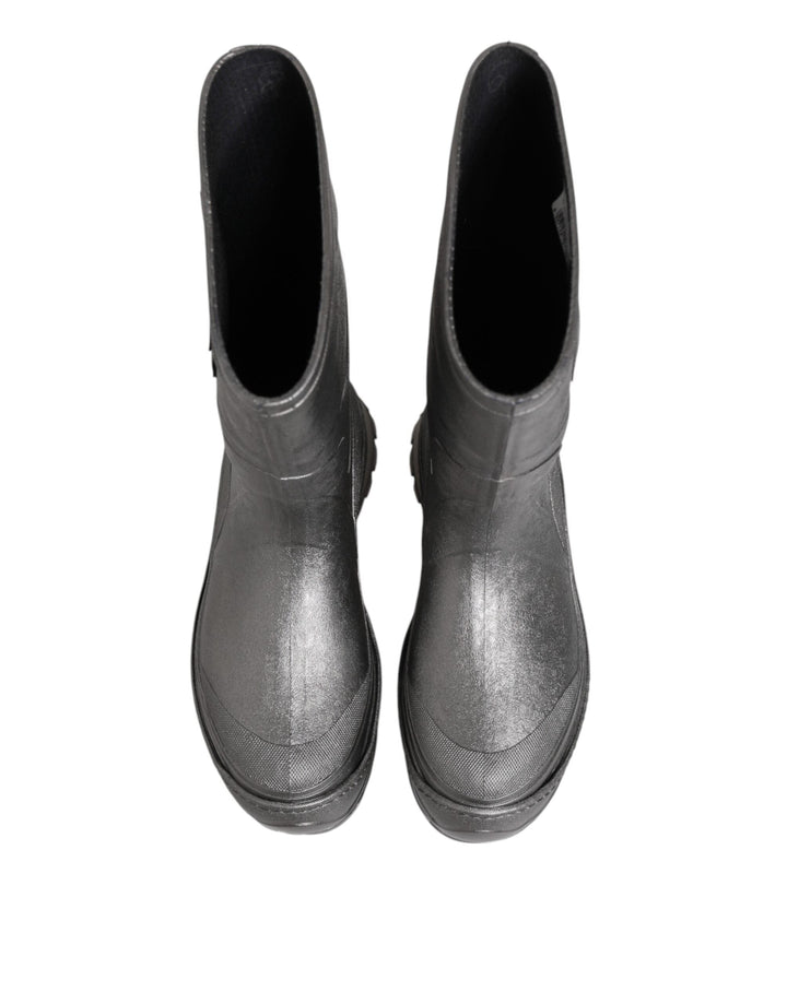 Dolce &amp; Gabbana Metallic Silver Pull on Rain Boots Shoes