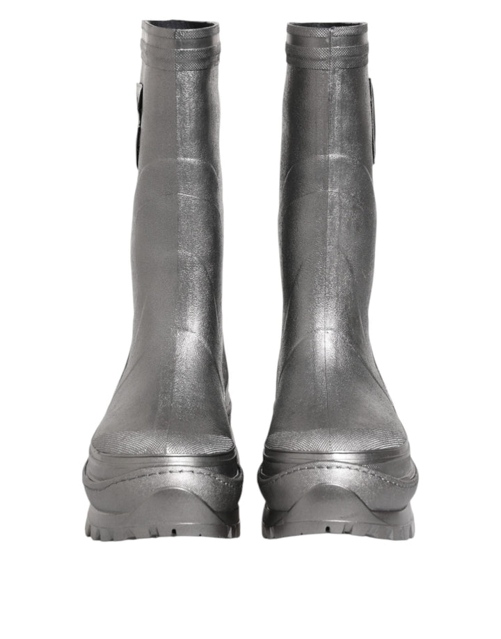Dolce &amp; Gabbana Metallic Silver Pull on Rain Boots Shoes