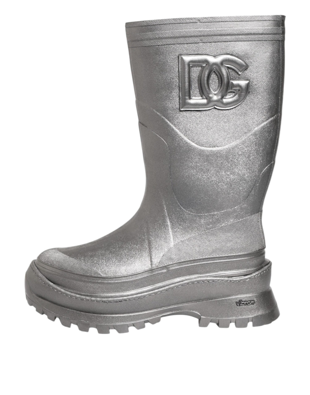 Dolce &amp; Gabbana Metallic Silver Pull on Rain Boots Shoes