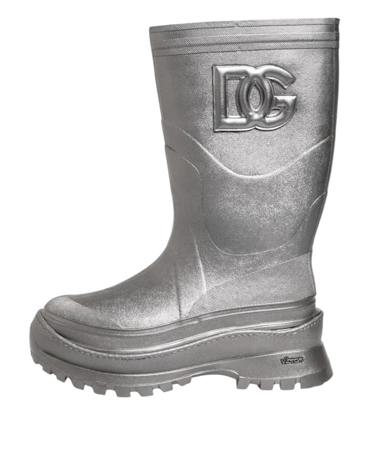 Dolce &amp; Gabbana Metallic Silver Pull on Rain Boots Shoes