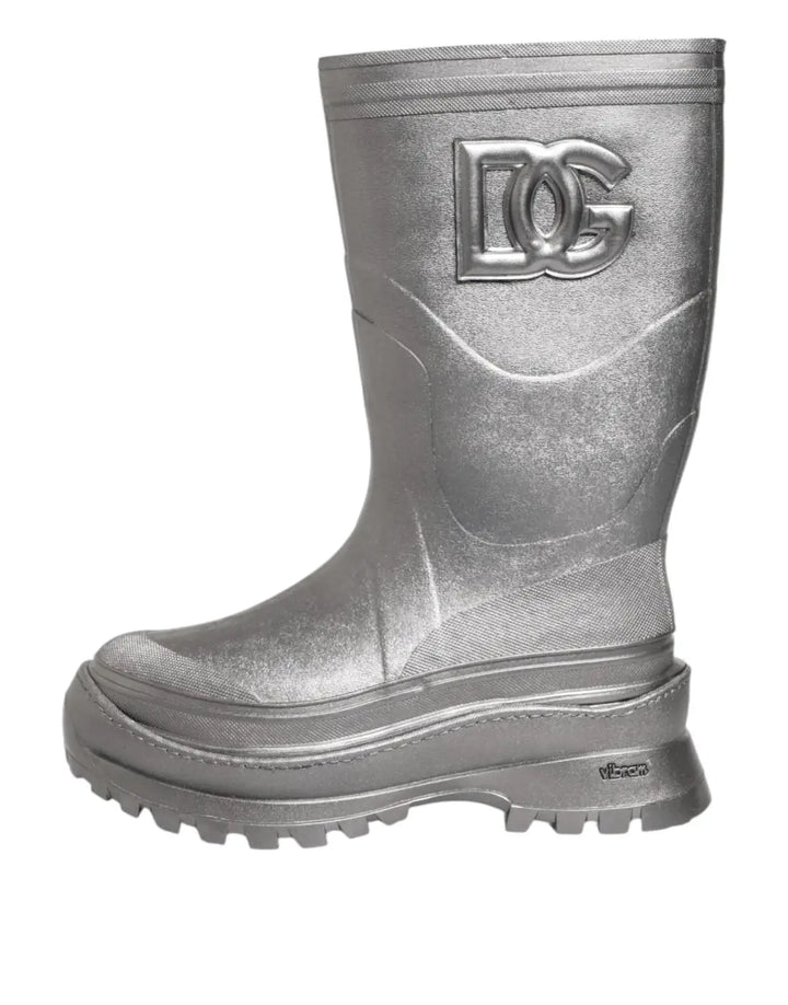 Dolce &amp; Gabbana Metallic Silver Pull On Rain Boots Shoes