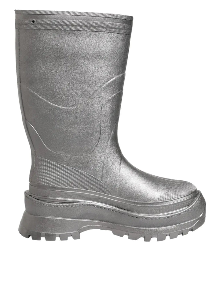 Dolce &amp; Gabbana Metallic Silver Pull On Rain Boots Shoes