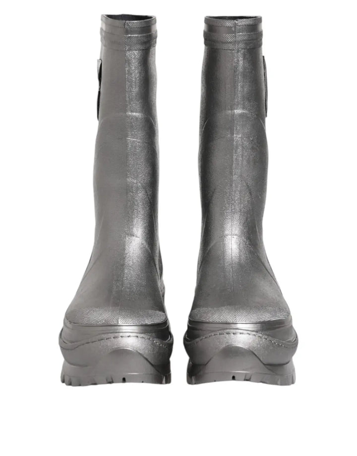 Dolce &amp; Gabbana Metallic Silver Pull On Rain Boots Shoes