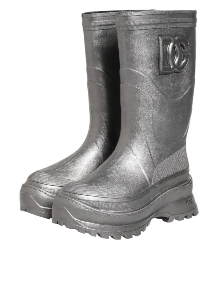 Dolce &amp; Gabbana Metallic Silver Pull On Rain Boots Shoes
