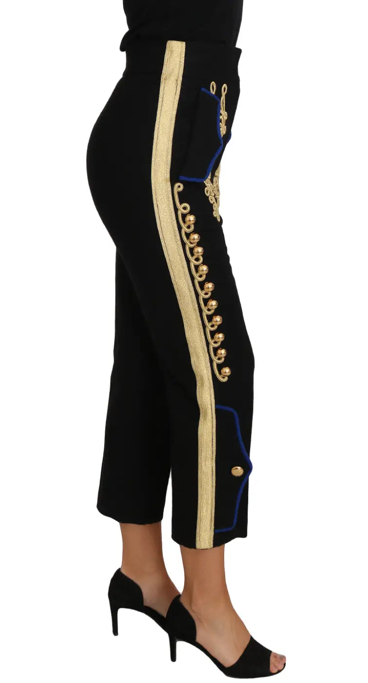 Dolce &amp; Gabbana Military Embellished Pants Black Gold Dress Pant