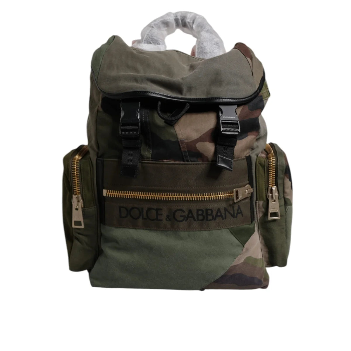 Dolce & Gabbana Military Green Backpack Bag Drawstring Camouflage Style