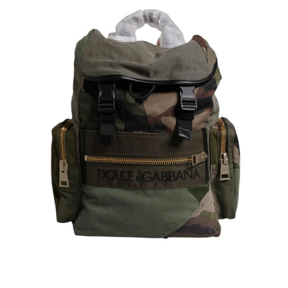 Dolce & Gabbana Military Green Backpack Bag Drawstring Camouflage Style